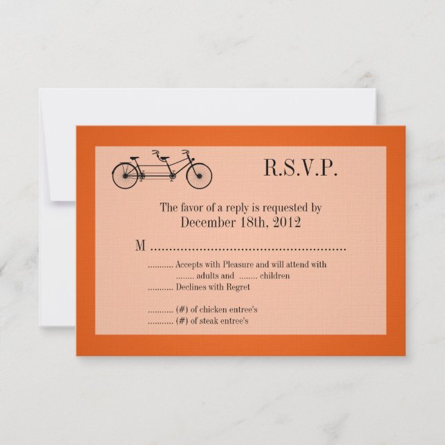 Carte de réponse 3x5 R.S.V.P. Vélo double orange (Devant)