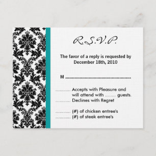 Carte de réponse 4x5 R.S.V.P. - Turquoise noir Dam