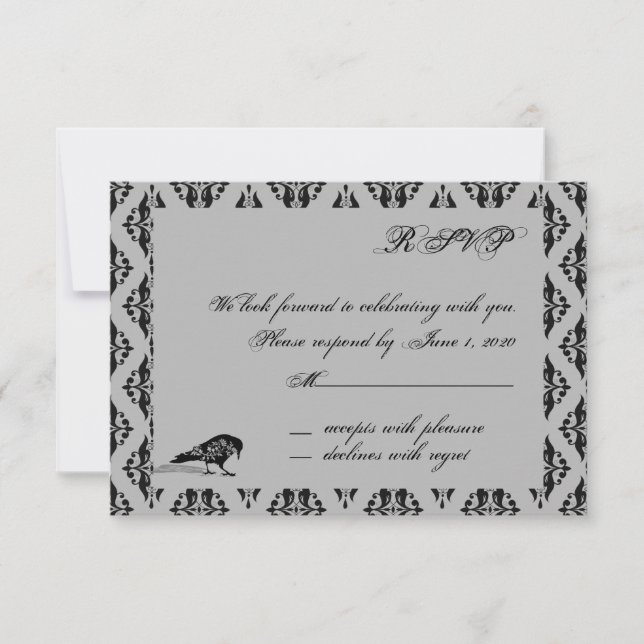 Carte de réponse à cadre gothique Corbeau noir (Devant)