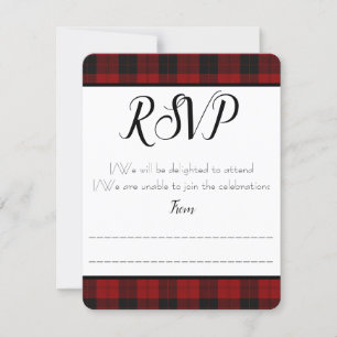 Carte de réponse à carreaux rouges et noirs RSVP