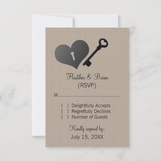 Carte de réponse à clé et verrou du coeur beige (Devant)