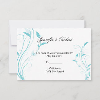 Carte de réponse à la fibre florale bleu Aqua
