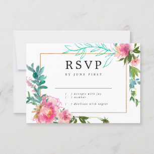Carte de réponse à la pivoine aquarelle florale ro