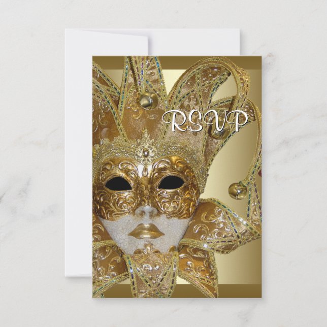 Carte de réponse à la soirée masquée Black Gold (Devant)