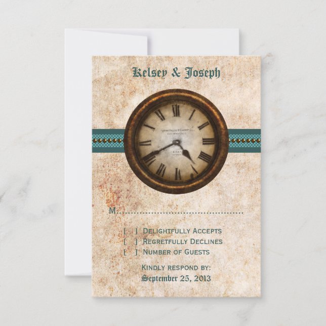 Carte de réponse à l'horloge antique Turquoise (Devant)