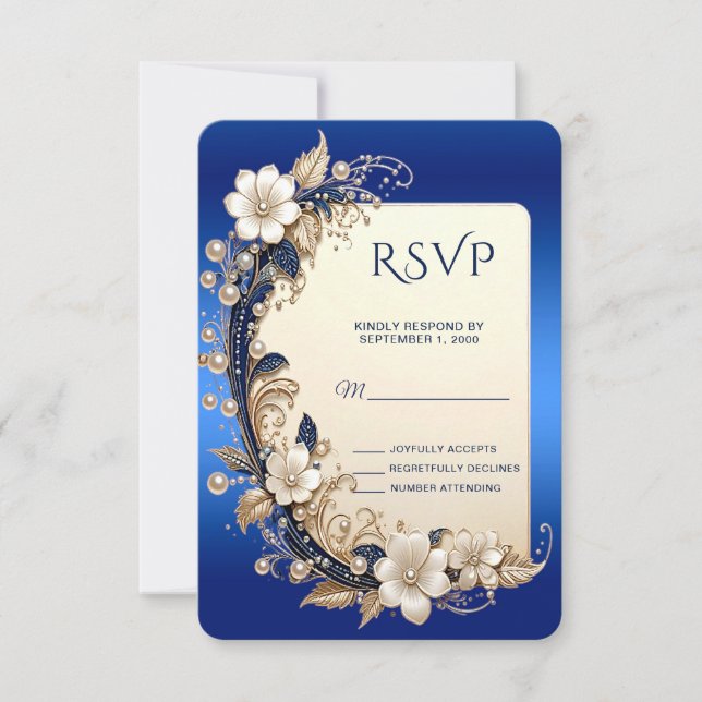 Carte de réponse à motif floral bleu et blanc (Devant)