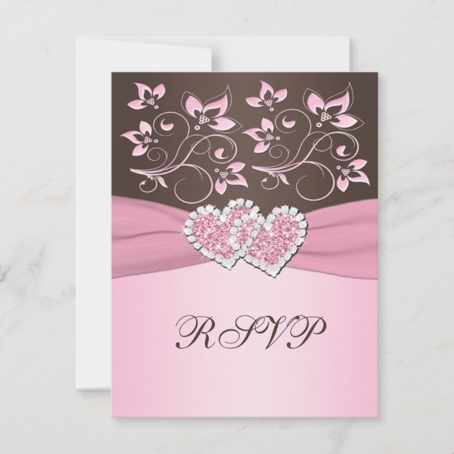 Carte de réponse à motif floral rose et marron coe (Devant)