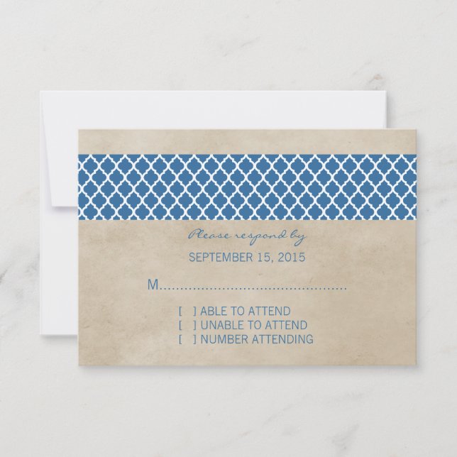 Carte de réponse à Quatrefoil Blue Rustic (Devant)