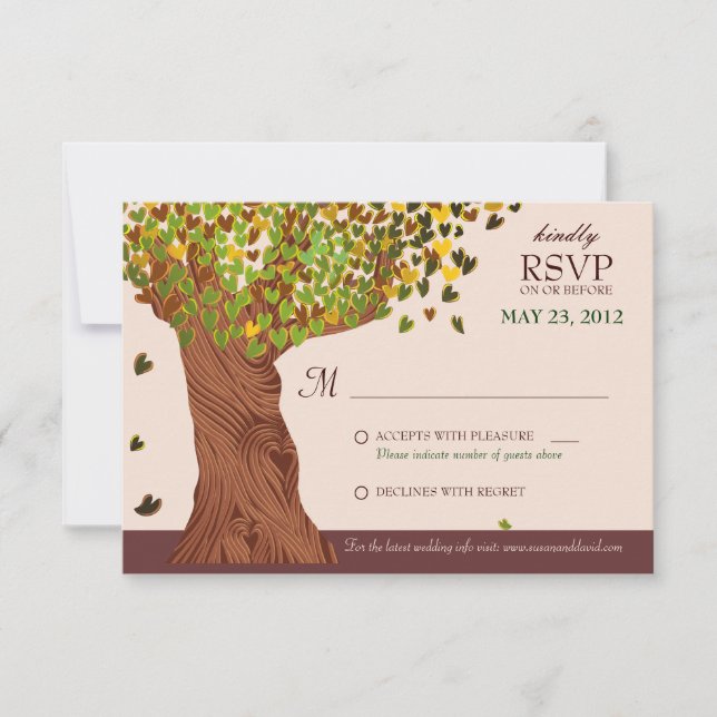 Carte de réponse Amour Arbre Tomber Coeur Feuilles (Devant)