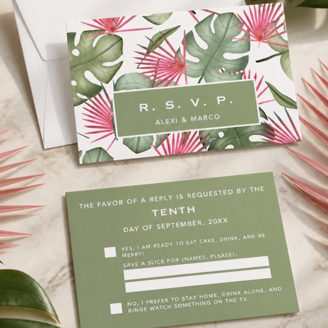 Carte de réponse amusante pour mariage tropical (Créateur téléchargé)