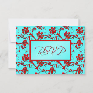Carte de réponse Aqua et Red Floral