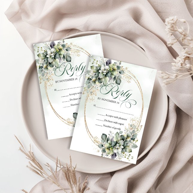 Carte de réponse aquarelle botanique Eucalyptus Ve (Dusty Green Eucalyptus Botanical Watercolor RSVP Card)
