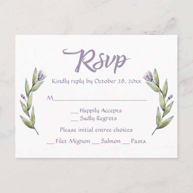 Carte de réponse aquarelle fleur feuilles de lauri (Devant)