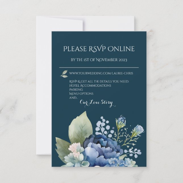 Carte de réponse aquarelle florale bleue en fleurs (Devant)