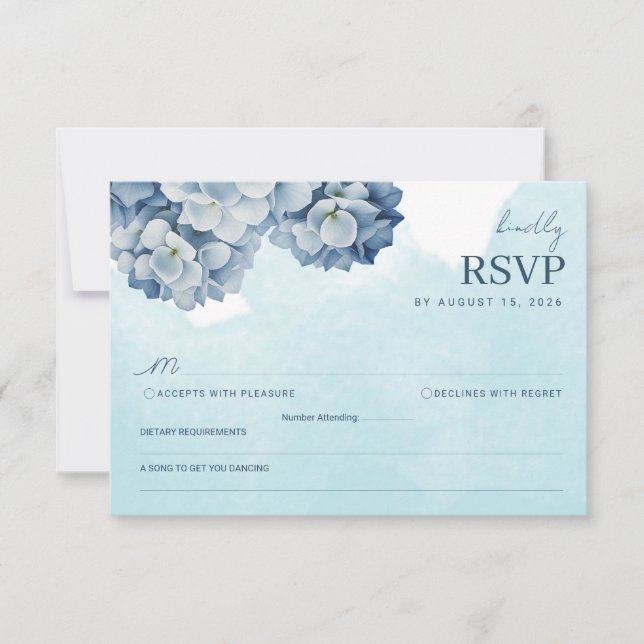 Carte de réponse aquarelle Hydrangea bleu élégant (Devant)