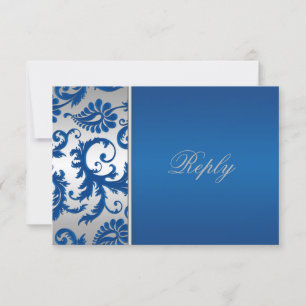 Carte de réponse Argent et Cobalt Blue Damask