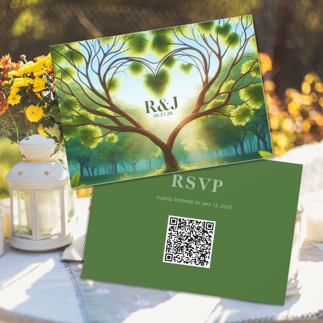 Carte de réponse au code QR RSVP de mariage vert (Créateur téléchargé)