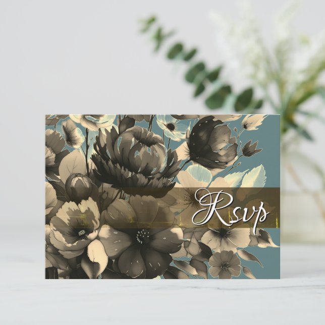 Carte de réponse au code QR Sage Bouquet RSVP (Debout devant)