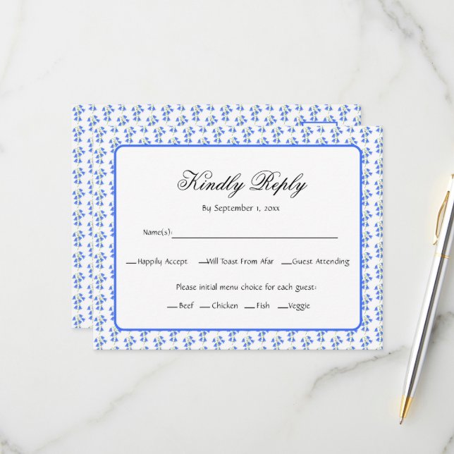Carte de réponse au mariage aux jacinthes des bois (Devant/Arrière en situation)