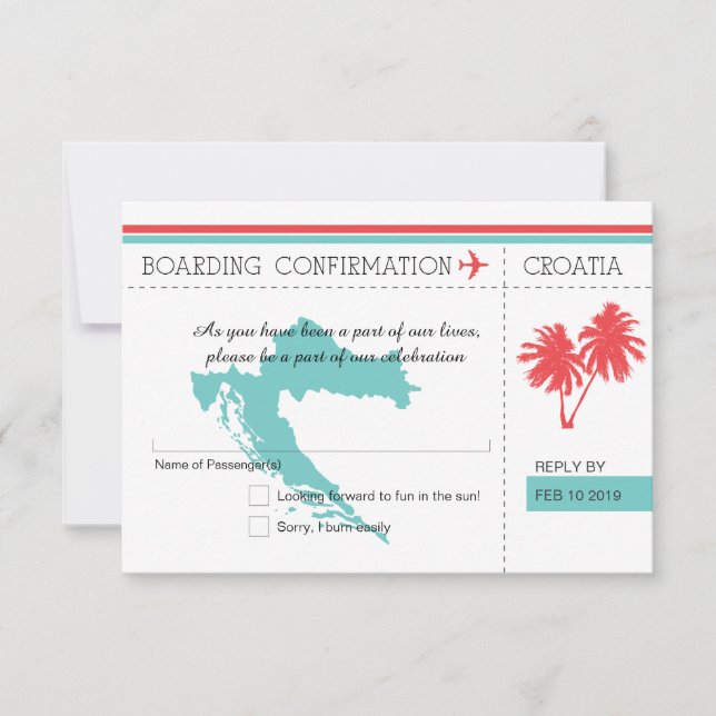 Carte de réponse au mariage en forme de carte d'em (Devant)