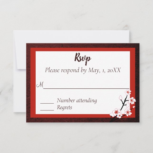 Carte de réponse au mariage Fleur de cerisier japo (Devant)