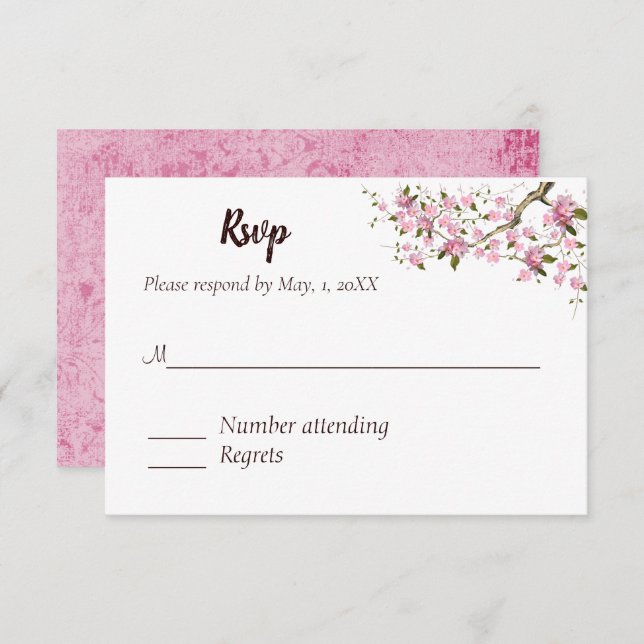 Carte de réponse au mariage Fleur de cerisier japo (Devant / Derrière)