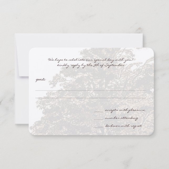 Carte de réponse au monogramme Brown Mariage Arbre (Devant)