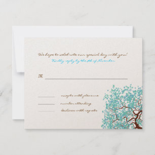 Carte de réponse au Monogramme d'arbre Brown Aqua