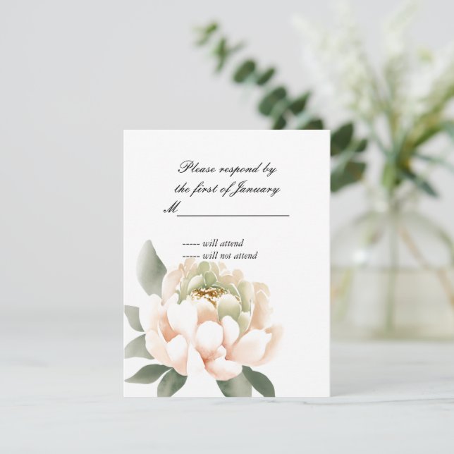 Carte de réponse au pivoine aquarelle (Debout devant)