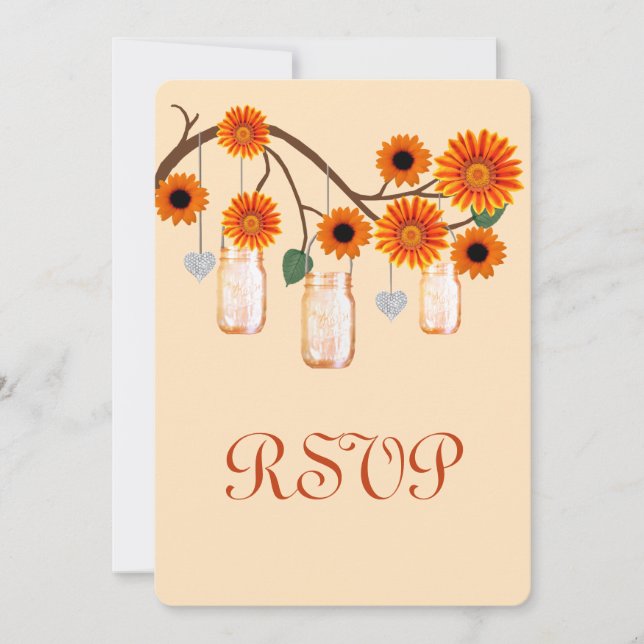 Carte de réponse aux fleurs orange Mason Jars (Devant)