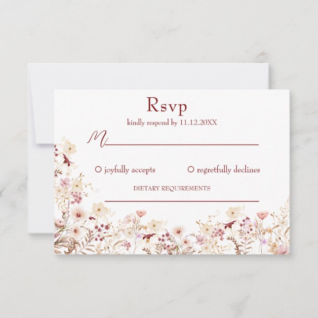 Carte de réponse aux fleurs sauvages Boho (Devant)