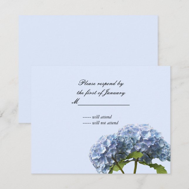 Carte de réponse aux hortensias bleus doux (Devant / Derrière)