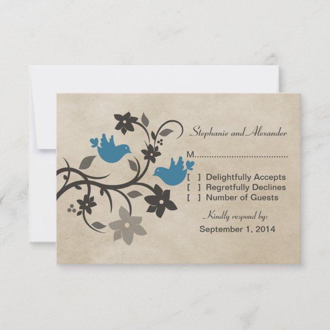 Carte de réponse aux Lovebirds floral bleu (Devant)