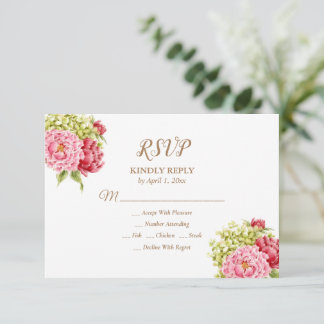 Carte de réponse aux pivoines et hydrangeas