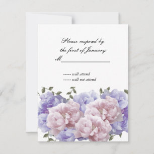 Carte de réponse aux pivoines roses et violettes