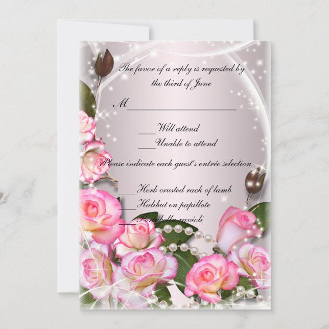 Carte de réponse aux roses roses élégantes et perl (Devant)