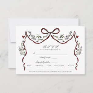 Carte de réponse avec ailes et nœud floral rustiqu