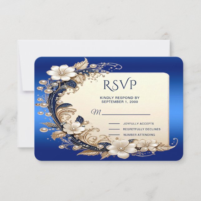 Carte de réponse avec embellissement floral bleu b (Devant)