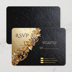 Carte de réponse avec embellissements floraux doré