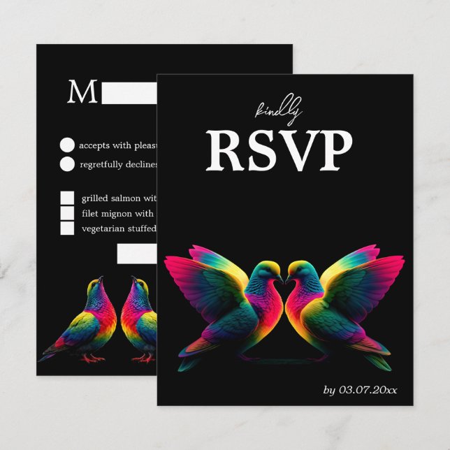 🌈  Carte de réponse avec menu et code QR Doves of (Devant / Derrière)