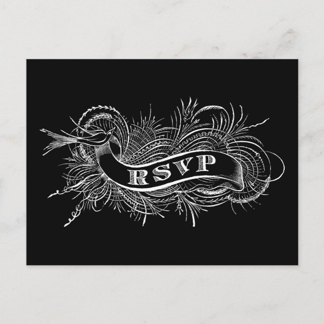 Carte de réponse avec oiseau victorien (Devant)