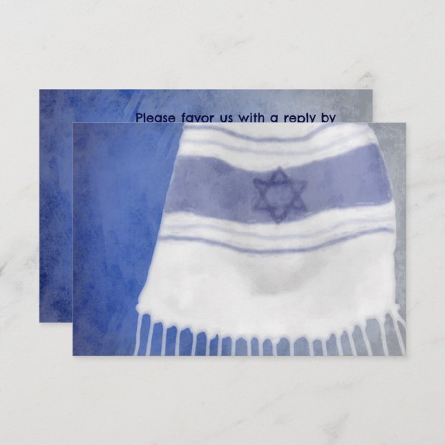 Carte de réponse Bar Mitzvah Tallit (Devant / Derrière)