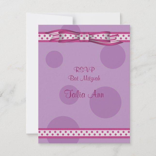 Carte de réponse Bat mitzvah Pois rose et violet (Devant)