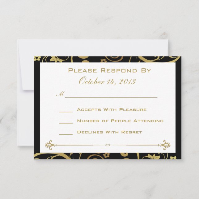 Carte de réponse Black and Gold Swirl (Devant)