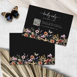 Carte de réponse Black Boho Wildflower
