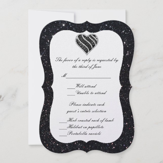 Carte de réponse Black Glitter Black Heart (Devant)