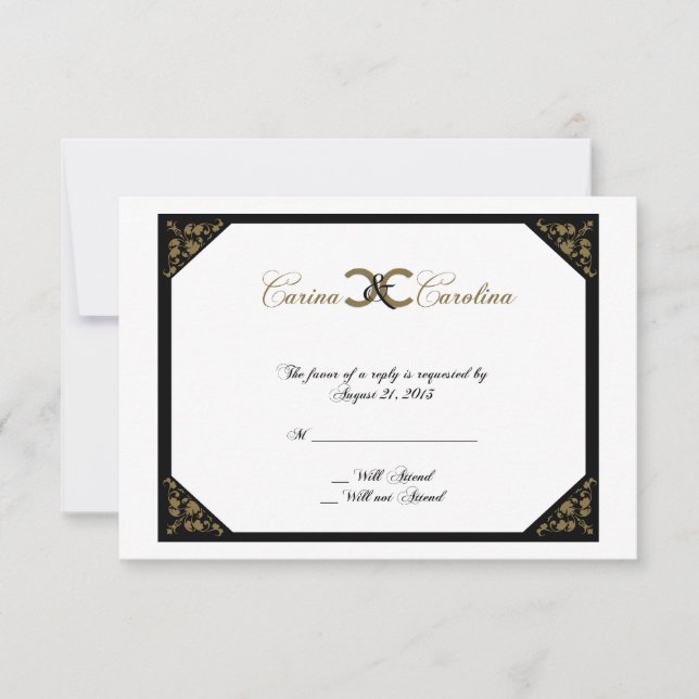 Carte de réponse blanc Black and Gold Damask Sweet (Devant)