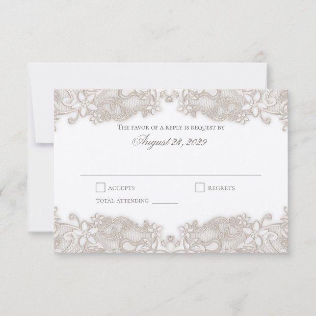 Carte de réponse blanche en dentelle florale victo (Devant)