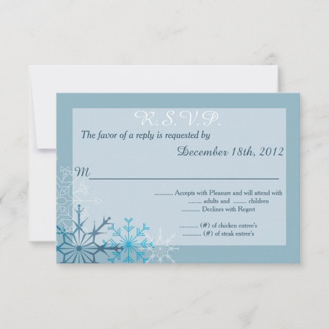 Carte de réponse Blue Snowflake Winter 3,5x5 R.S.V (Devant)