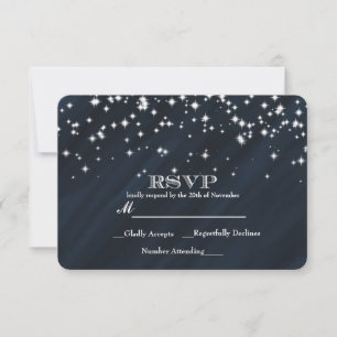 Carte de réponse Blue & Sparkle Stars Elegant Glam